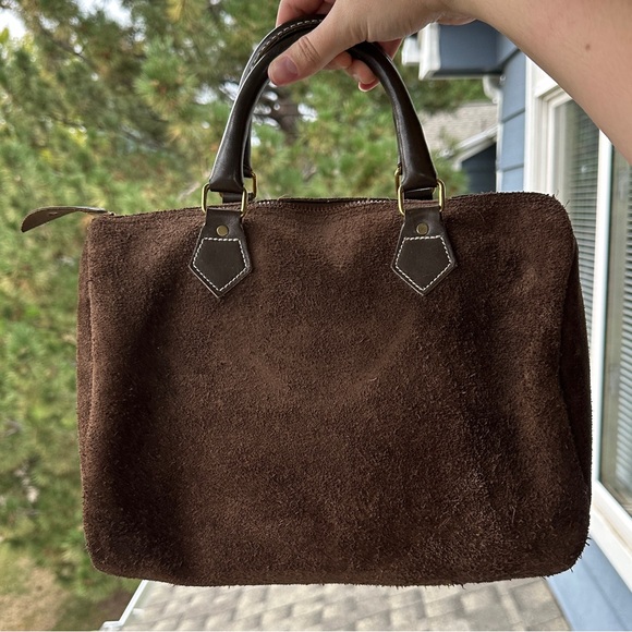 Vintage 70s Brown Suede Leather Doctor Bag Handbag Purse Chocolate Brown VTG - Picture 1 of 10